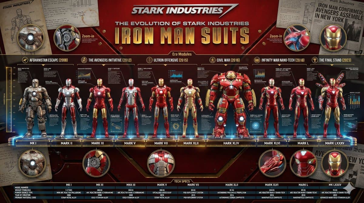 Evolução da armadura Iron Man da Stark Industries