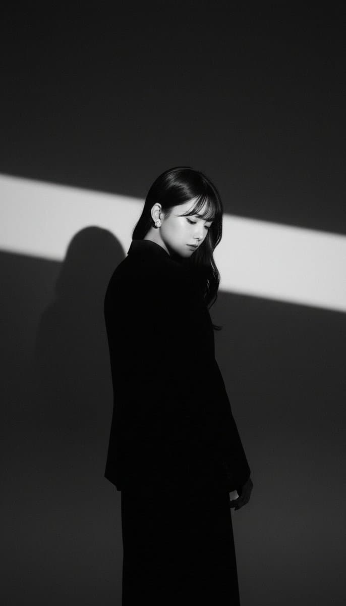 A dramatic black and white studio portrait