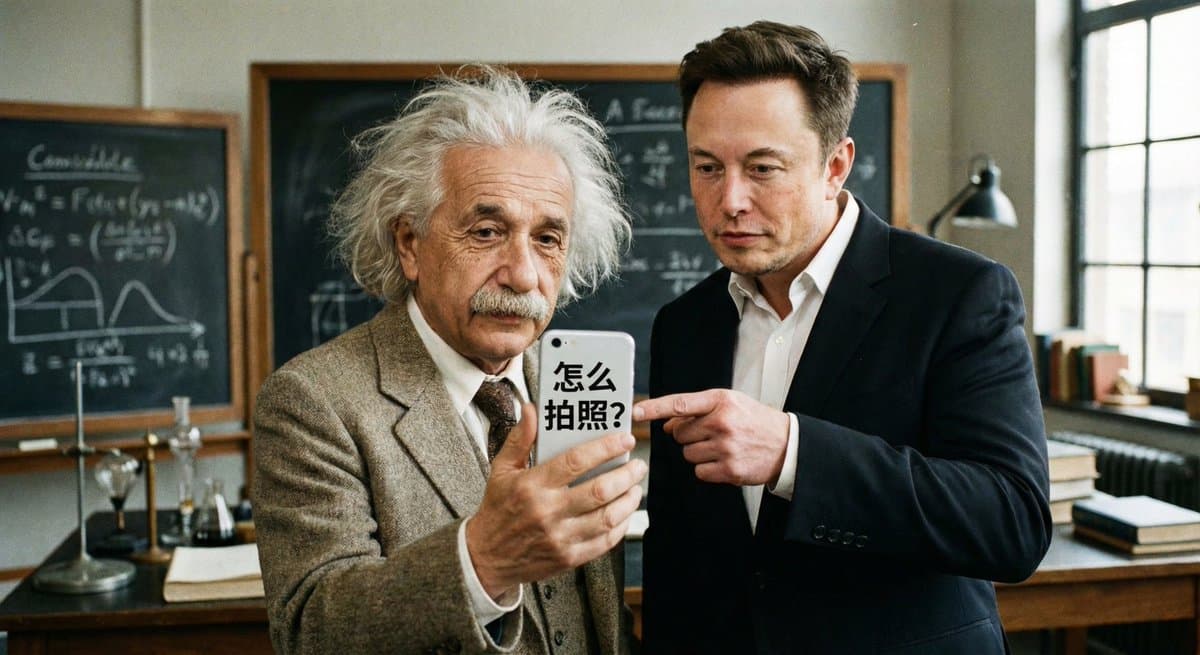 Musk ensina Einstein a tirar fotos